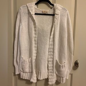 MICHAEL KORS white knit open sweater with hood, size M